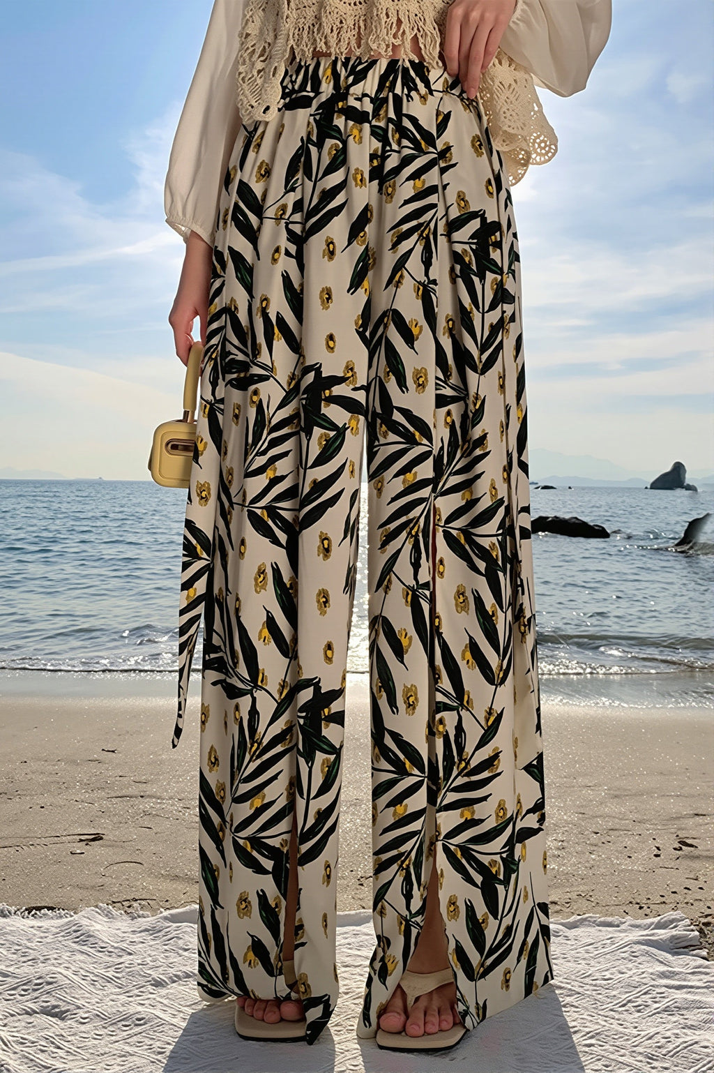 Boho Beach Split Floral Wide Pants image 2