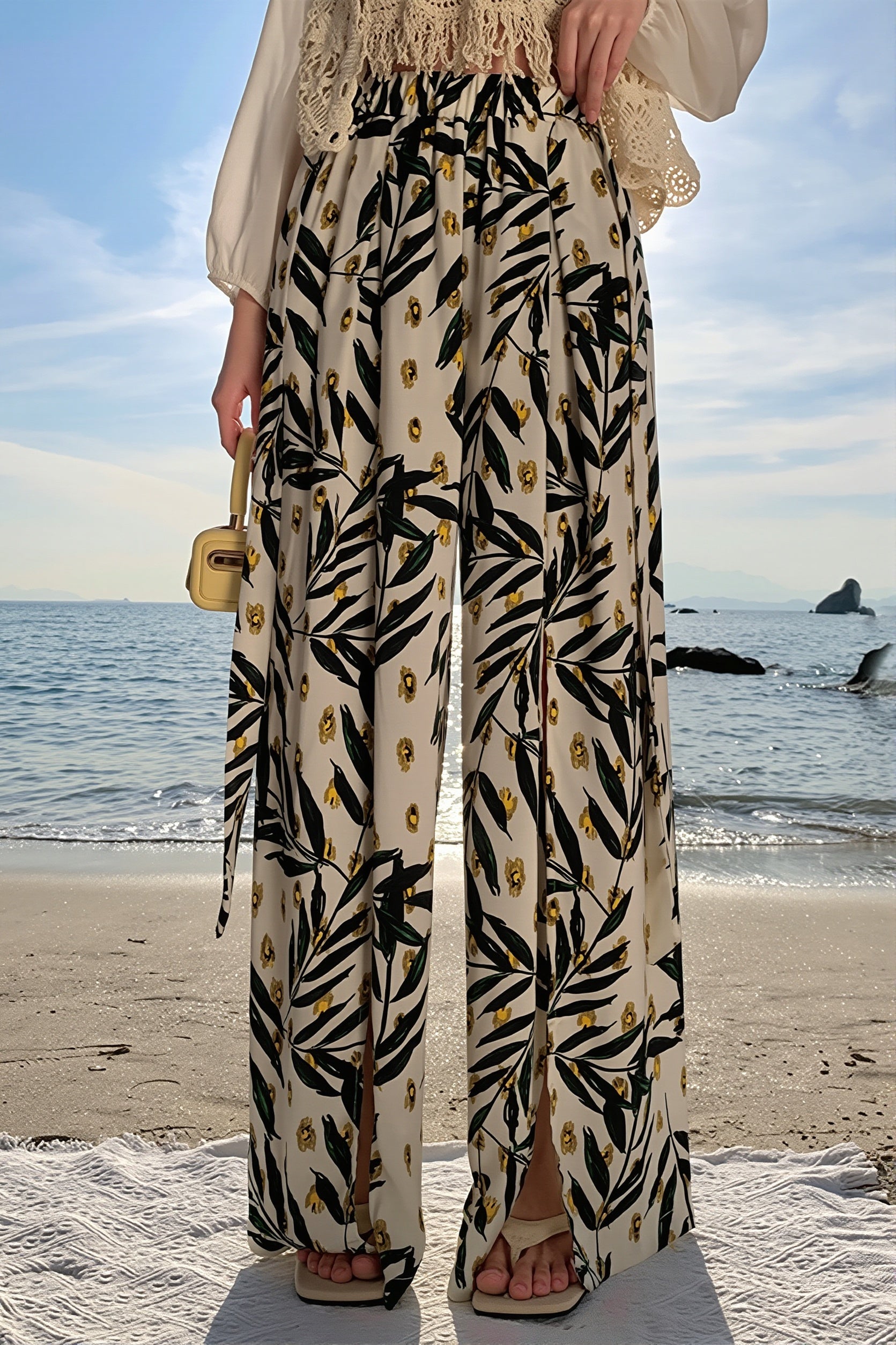 Boho Beach Split Floral Wide Pants image 2