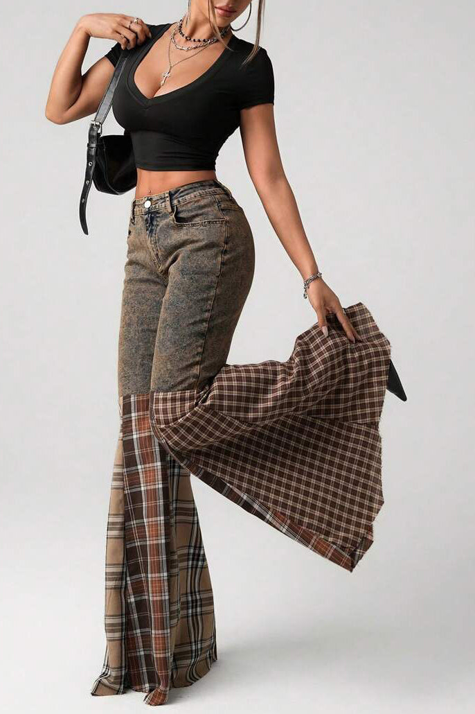 Plaid Patch High Waist Flare Jean image 1