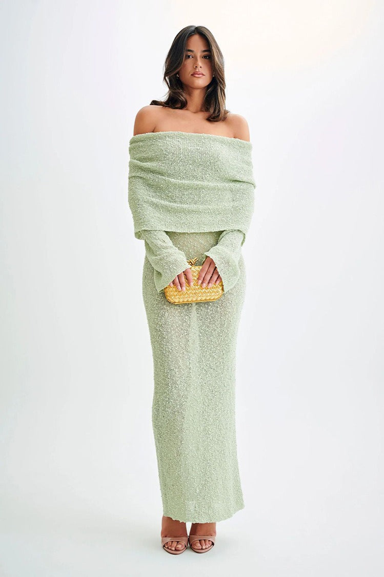 Off Shoulder One Shoulder Knit Sweater Dress image 3