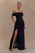 Off-Shoulder Ruffle Mesh Split Maxi Party Dress image 15