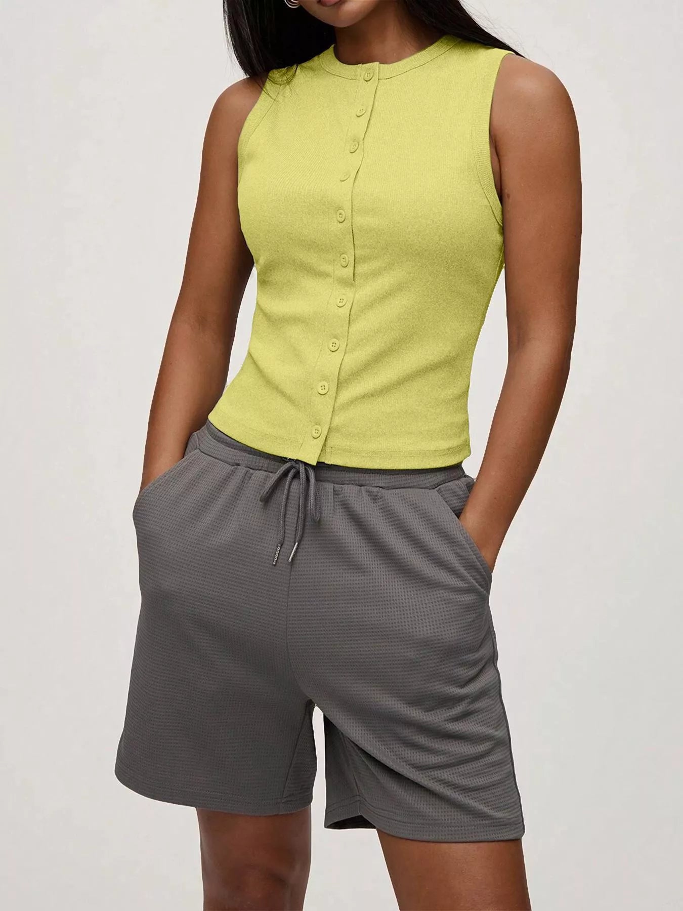 Elara Button Tank styled for Avrienne