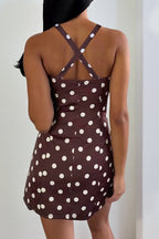 Sexy Polka Dot Spaghetti Strap V-Neck Ruffle A-Line Lace Mini Dress image 3