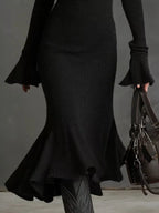Valeria Ribbed Midi Dress detail view styled for Avrienne