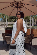 Elegant African Polka Dot Patchwork Halter Neck Swing Maxi Dress image 1