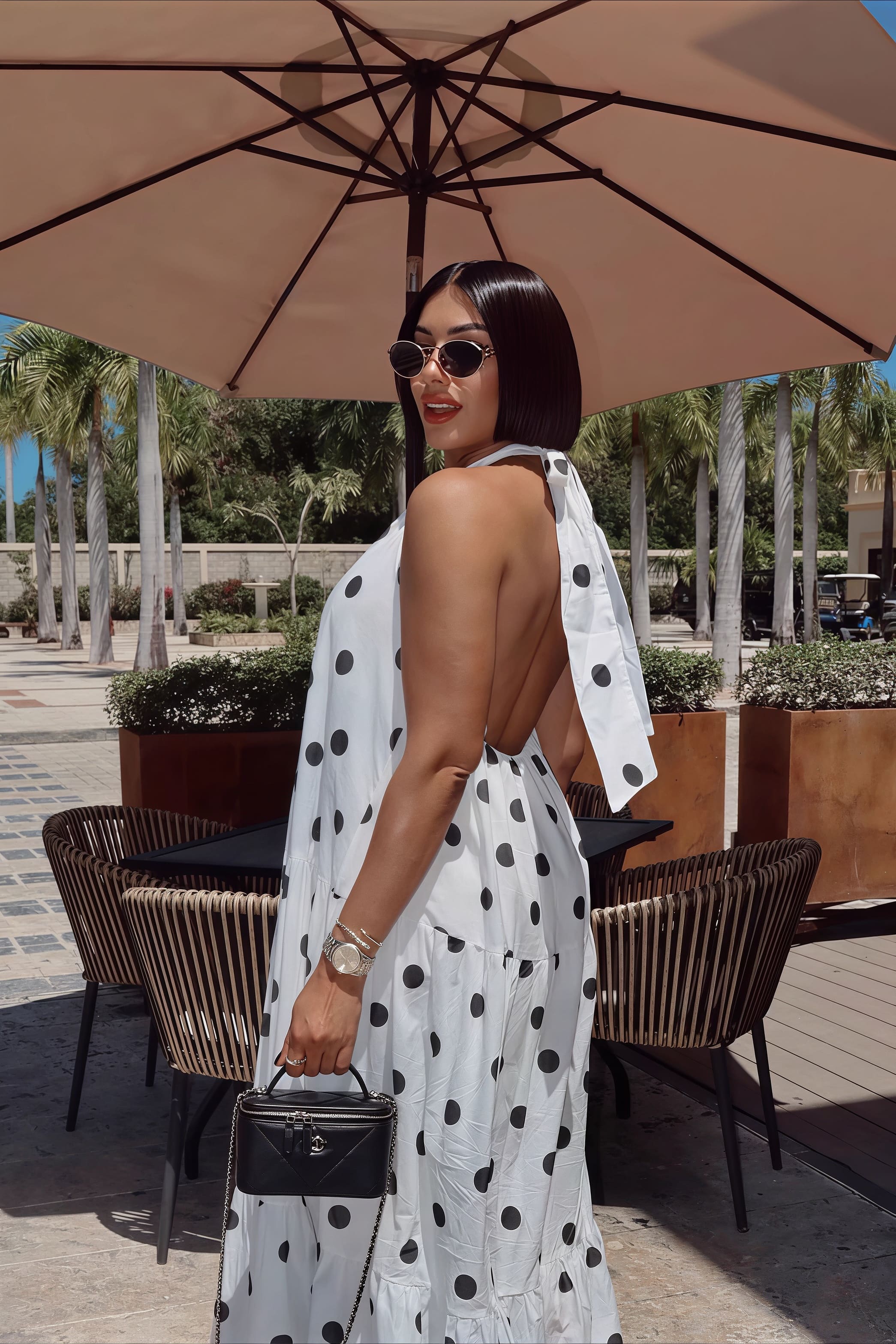 Elegant African Polka Dot Patchwork Halter Neck Swing Maxi Dress image 1