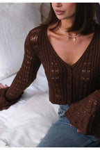 Hollow Out Knit V Neck Long Sleeve Cardigan image 26