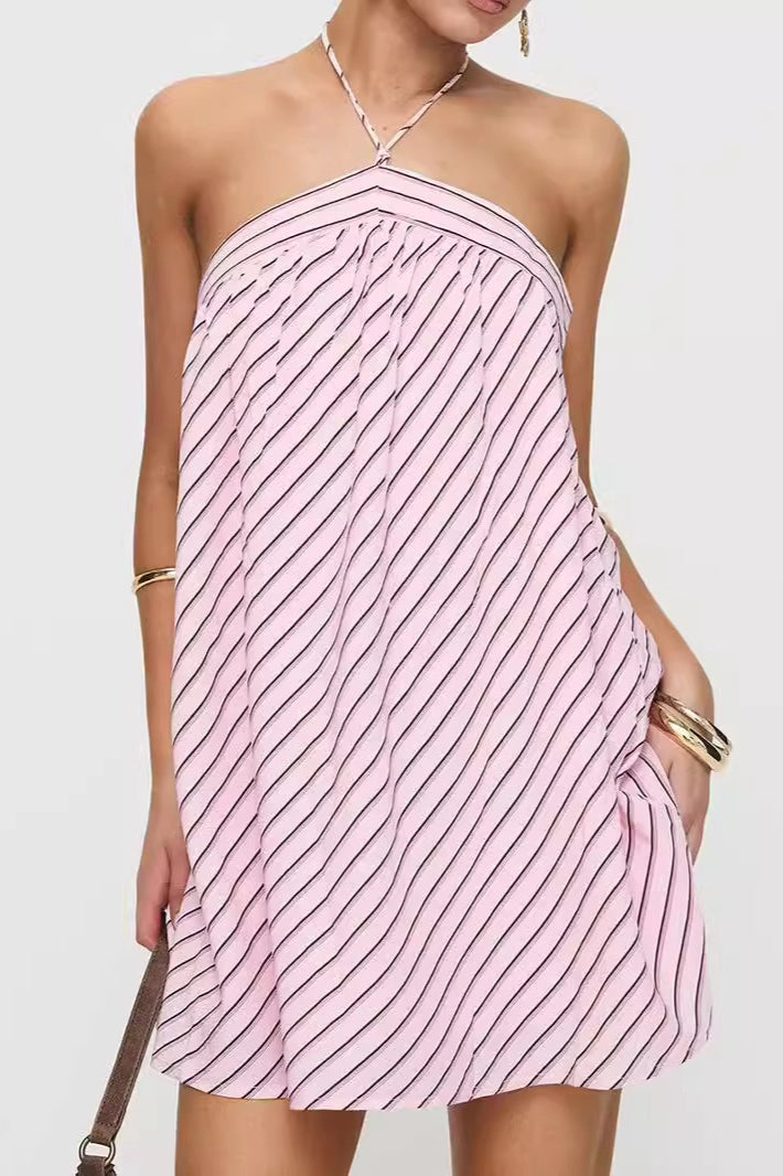 Striped Halter Backless Chic Mini Dress image 5