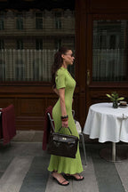 Candy Color Round Neck Short Sleeve Bodycon Knitted Maxi Dress image 5