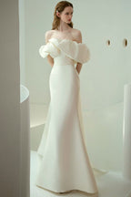 Off Shoulder Satin Mermaid Wedding Dress image 4