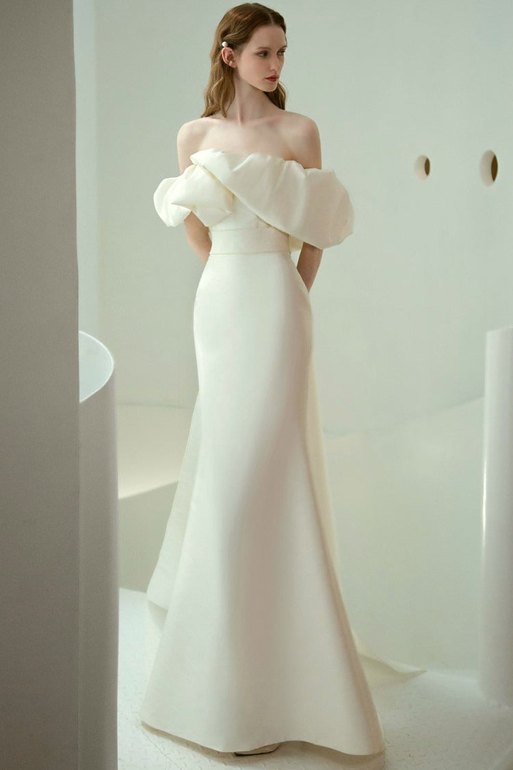 Off Shoulder Satin Mermaid Wedding Dress image 4