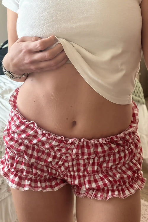 Chic Plaid Ruffle Hem Low Waist Shorts image 1