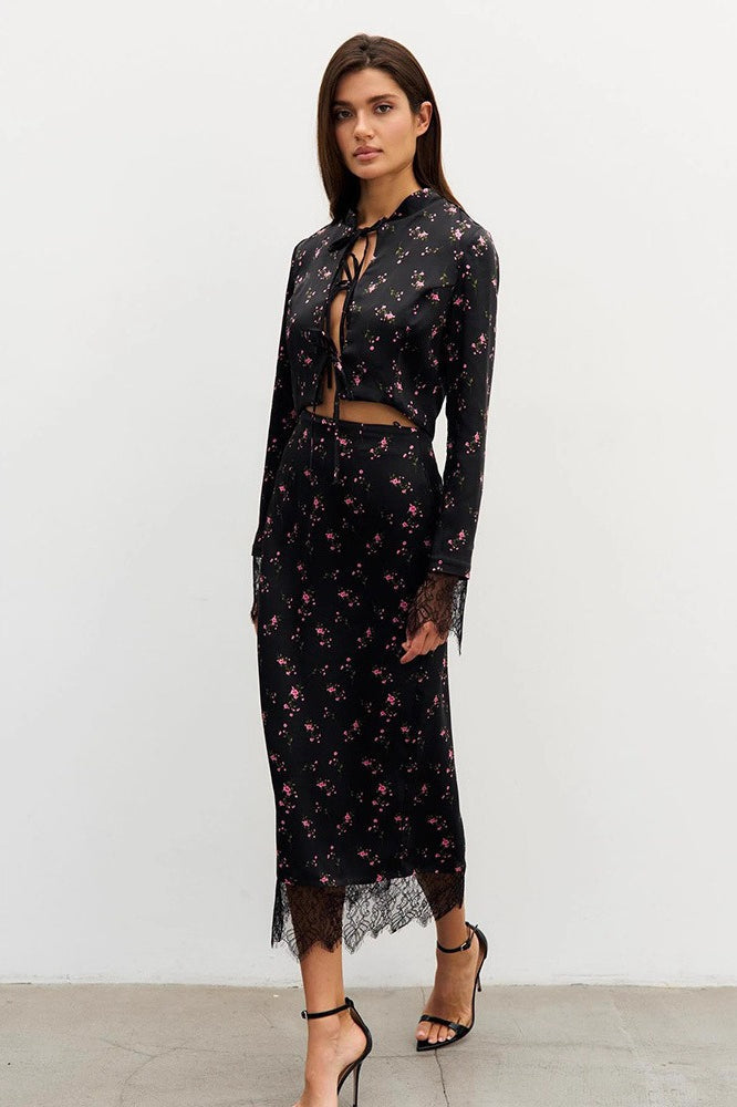Chic Slim Floral Print Long Sleeve Skirt Set image 2