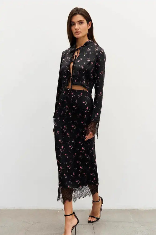 Chic Slim Floral Print Long Sleeve Skirt Set image 2
