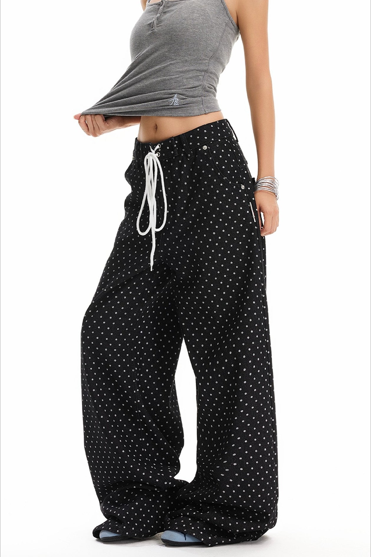Retro Polka Dot Loose Straight Jeans image 4