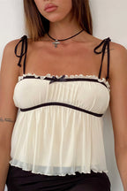 Solid Ruffle Hem Tie Bow Cami Top image 1