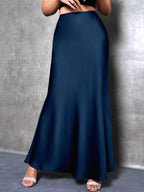 Arabella Satin Maxi Skirt detail view styled for Avrienne
