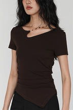 Solid Simple Beaded Hollow Neck T-Shirt image 7