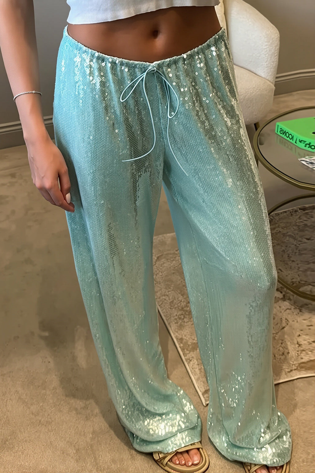 Sequined Wide Leg Casual Pants image 1