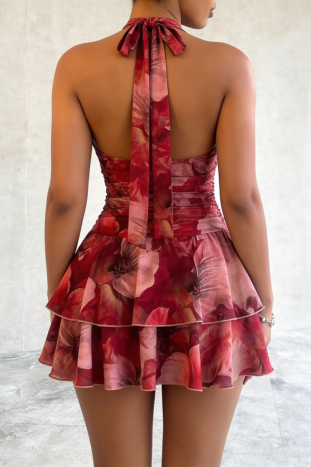 Floral Print Halter Tie Sexy Mini Dress image 3