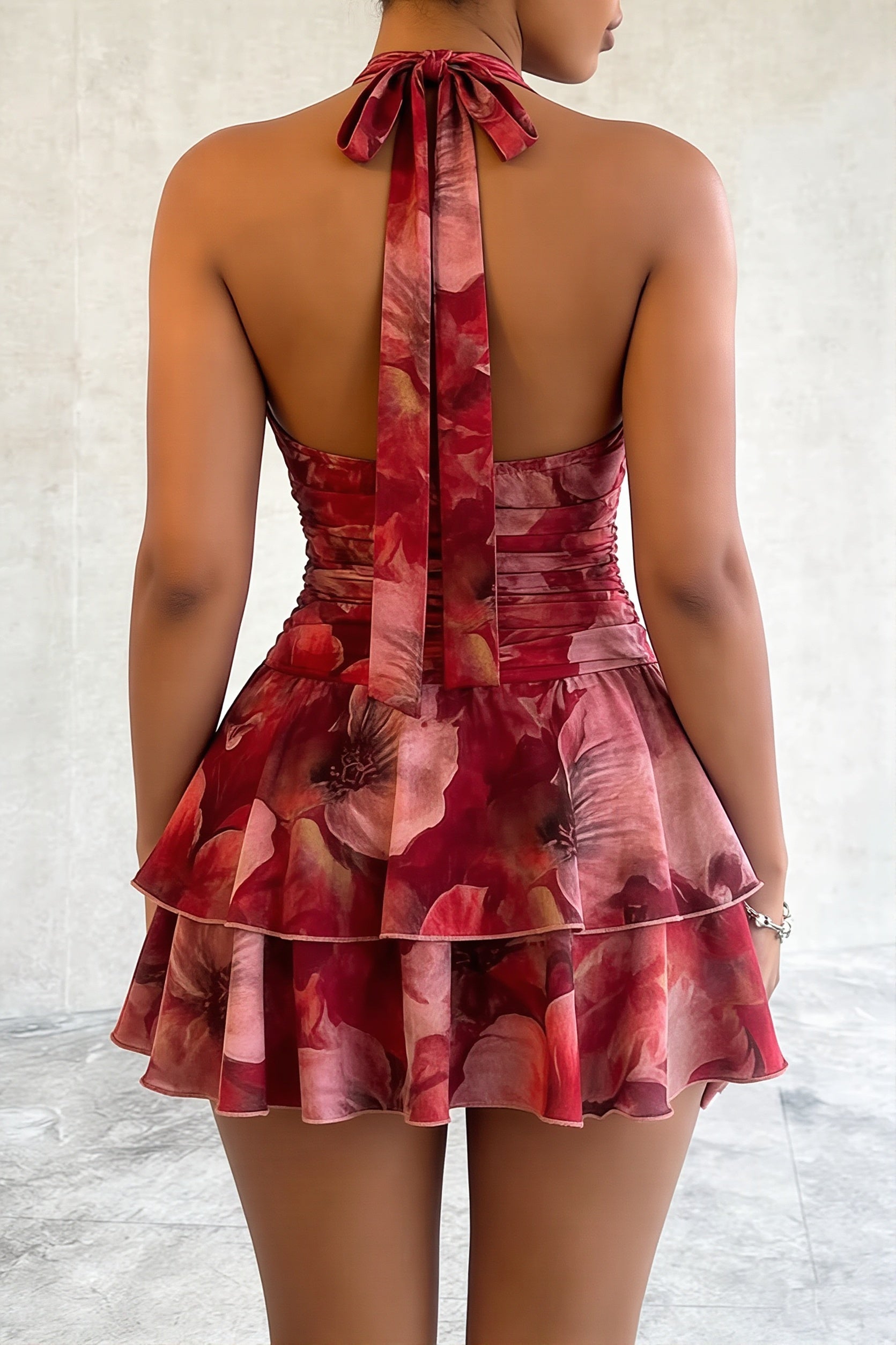 Floral Print Halter Tie Sexy Mini Dress image 3