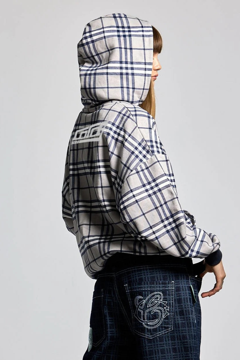 Plaid Printed Zip Y2k Hoodie image 2