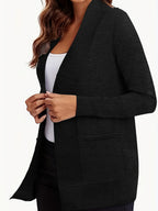 Anya Open Cardigan detail view styled for Avrienne