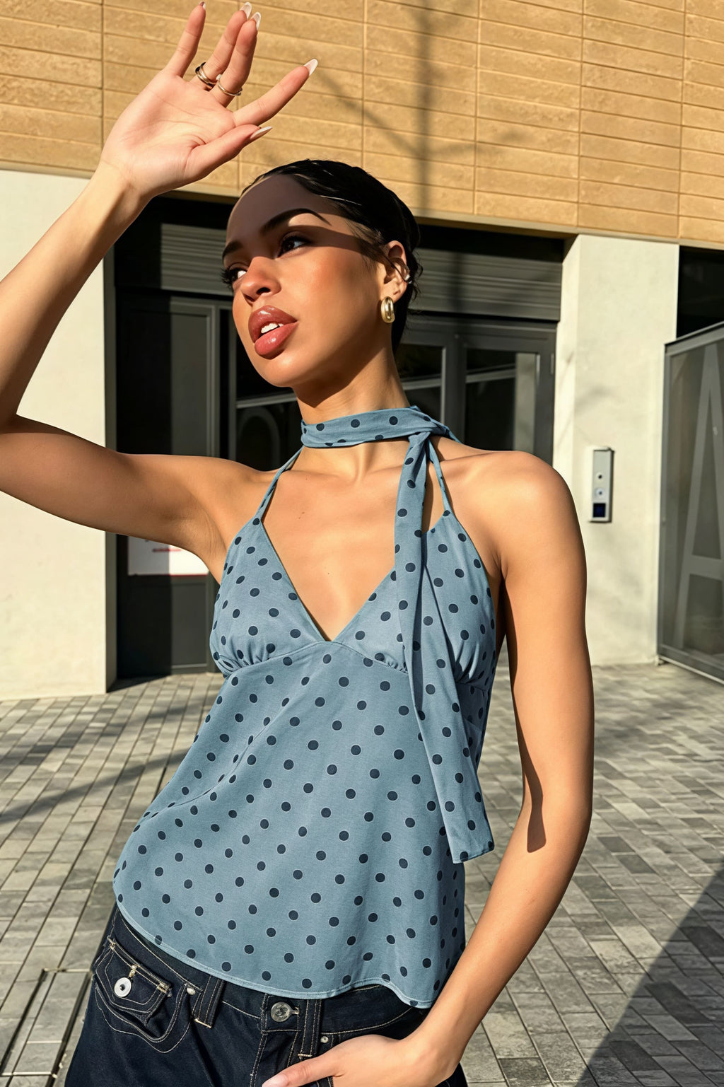 Chic Tie Dye Dot Mesh Deep V Slim Cami Top image 3