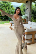 Ribbed Knit V Neck Waist Cinch Maxi Dress image 1