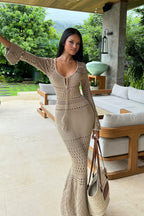 Ribbed Knit V Neck Waist Cinch Maxi Dress image 1
