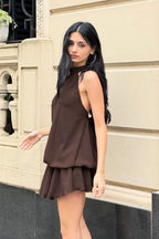 Vintage Solid Pleated Sexy Halter Mini Dress image 2