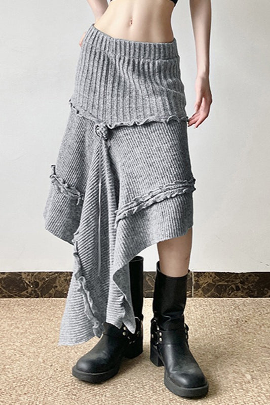 High Waist Asymmetrical Knit Skirt image 1