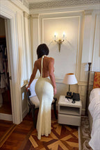 Lace Halter Tie Back Bodycon Maxi Dress image 6