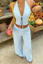 Solid Halter Tie Crop Two Piece Set image 4