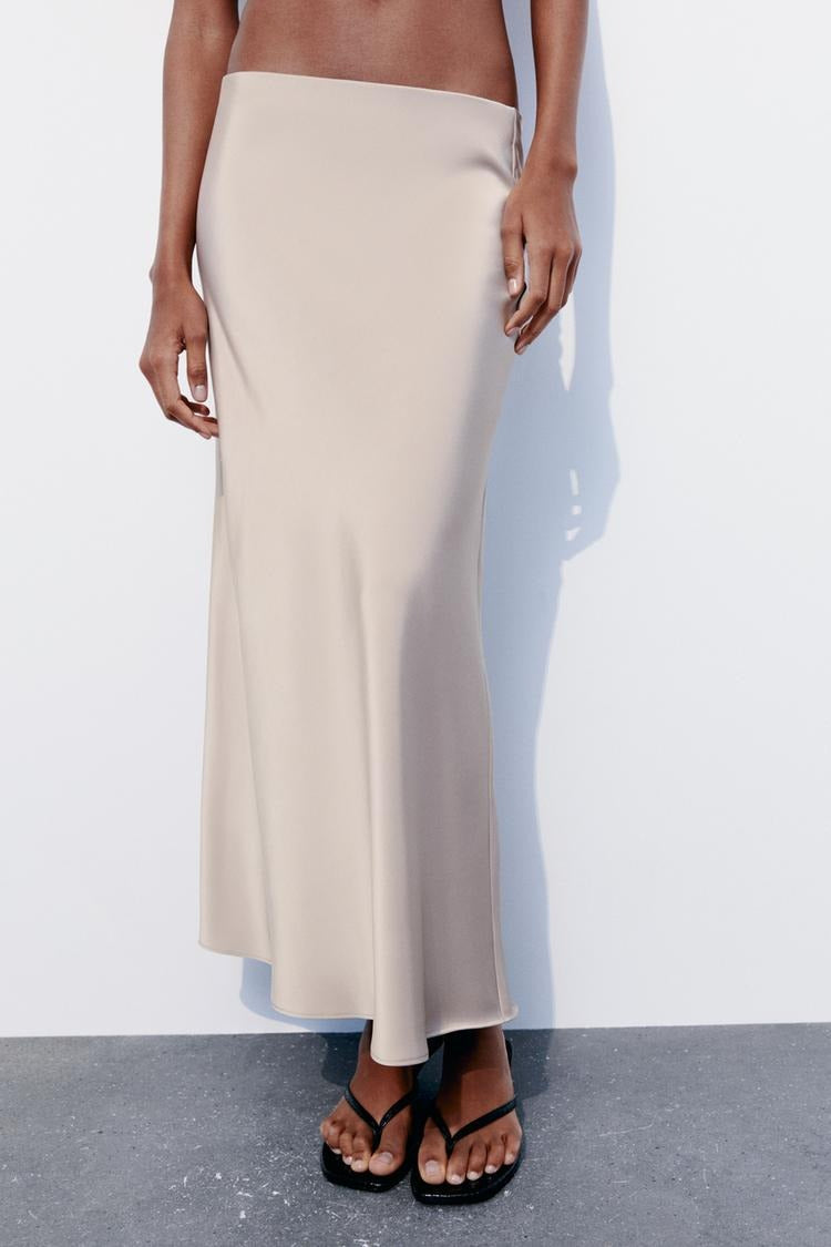 Slim High Waist Satin Texture Straight Midi Skirt image 5