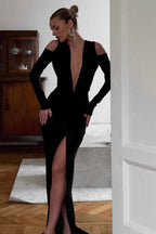 Deep V Off Shoulder Ruched Maxi Dress image 5