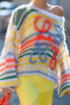 Colorful Stripe Knit Loose Pullover Blouse image 3