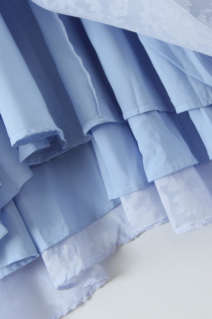 Romantic Blue Halter Jacquard Party Dress image 4