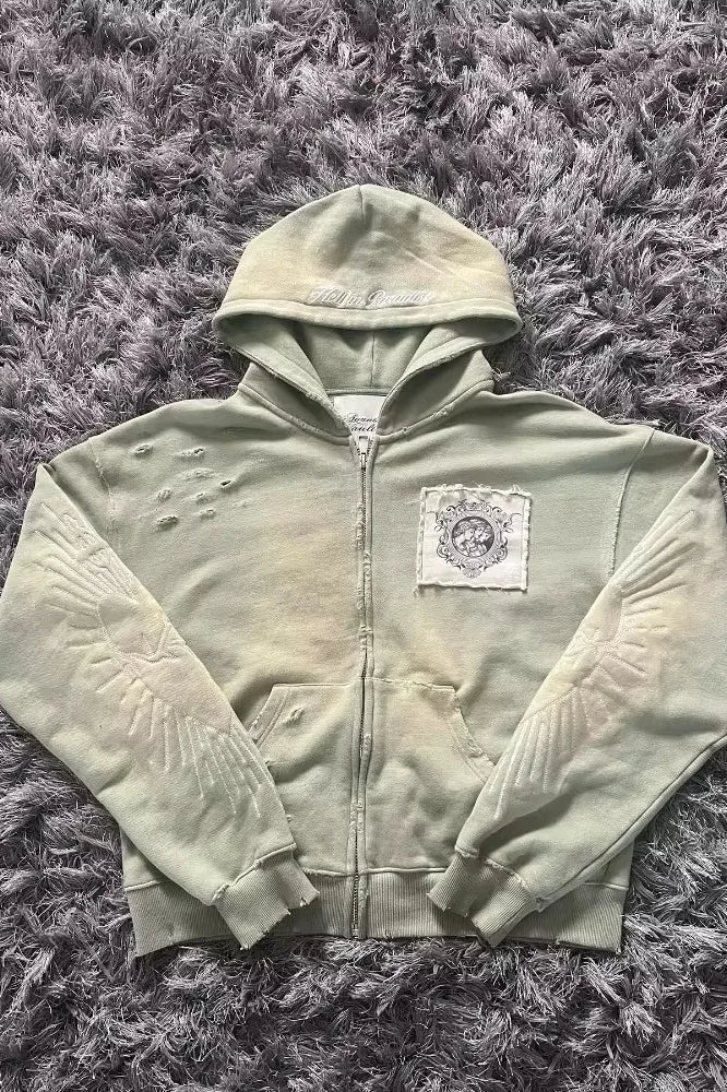 Letter Embroidery Zipper Hoodie image 4