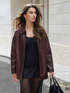 Faux Leather Wine Red Coat image 2
