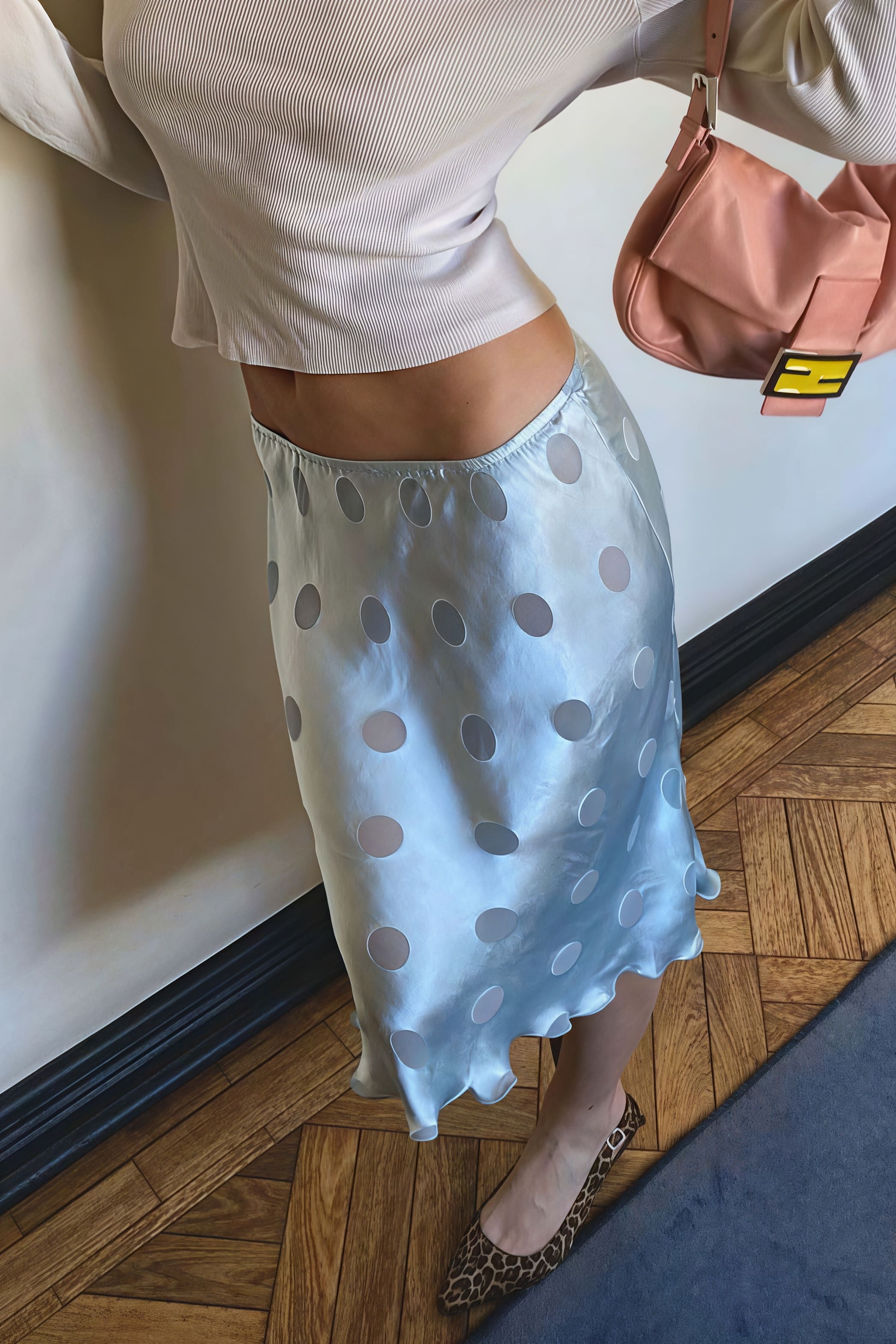 White Polka Dot Sheer Casual Skirt image 4