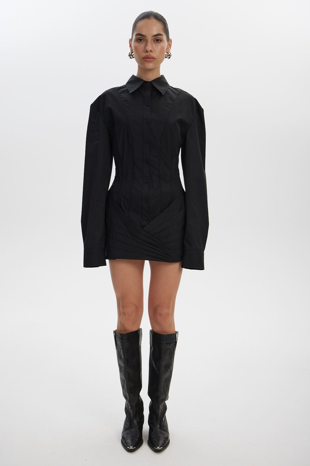 White Waist-Tie Long Sleeve Bodycon Mini Dress image 6