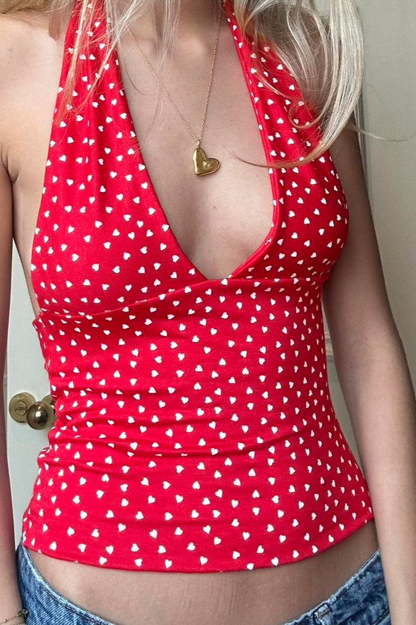 V Neck Heart Polka Dot Cami Top image 1