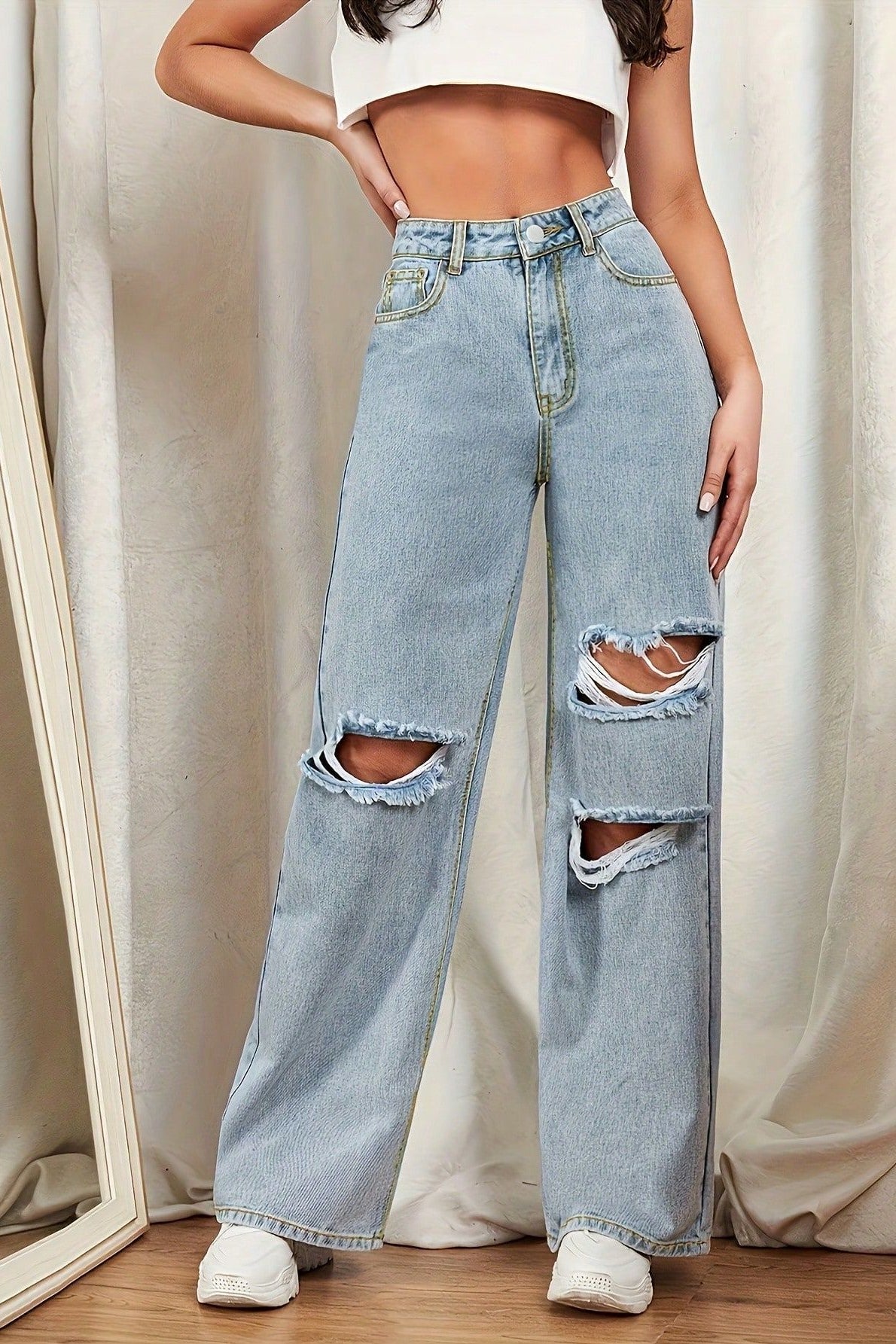 High Waist Washed Floor-Length Jean image 2