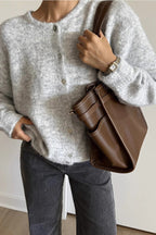 Grey Wool Shell Button Knit Cardigan image 2