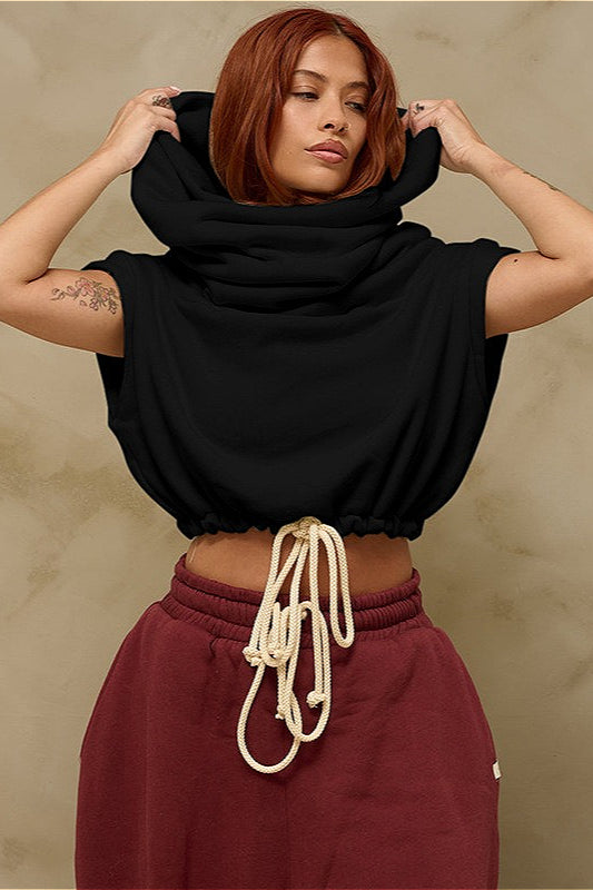 Solid Casual Wide Collar Cropped Hoodie image 7
