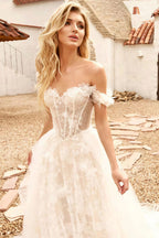 Off Shoulder Lace Applique Boned Wedding Dress image 4