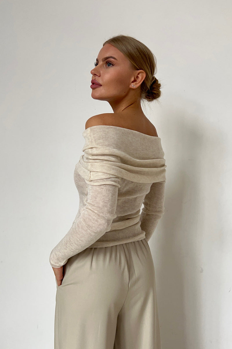Off-Shoulder Fitted Crew Neck Knit Sweater image 6