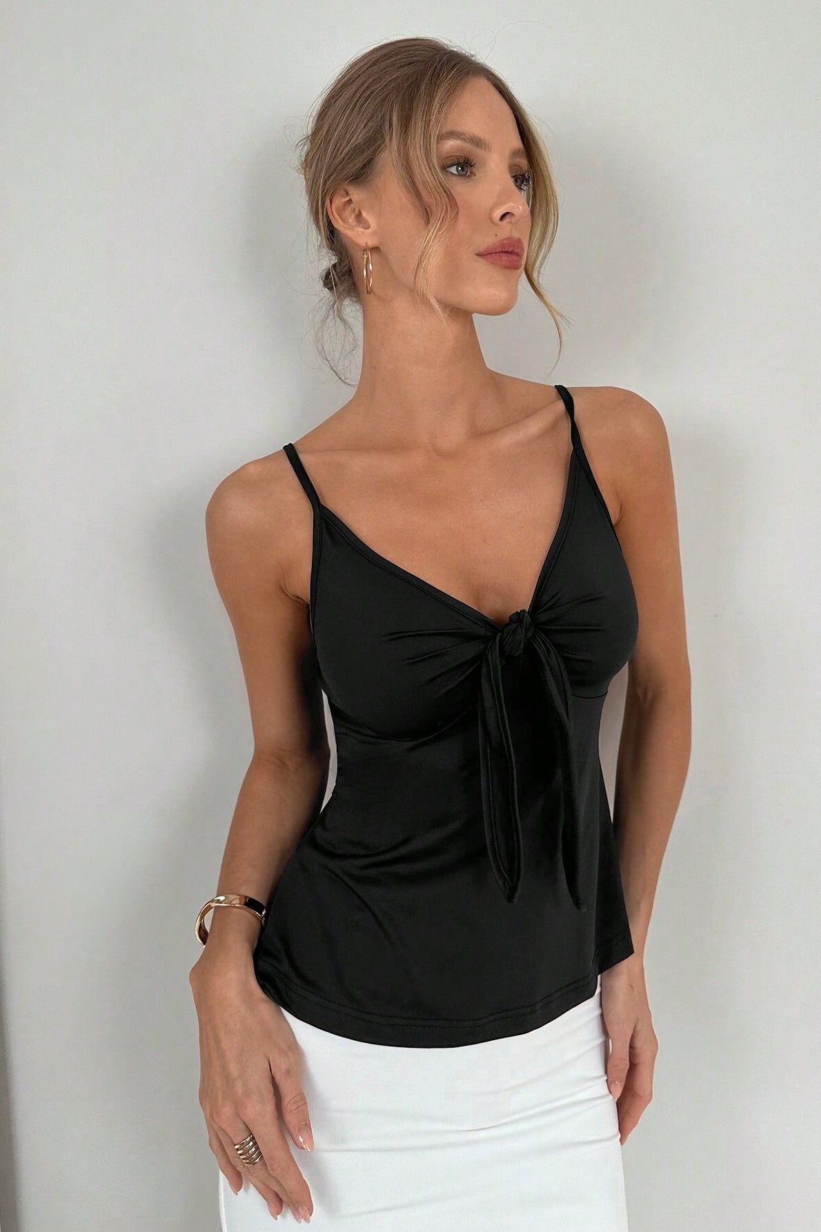 Sexy Minimal Solid Tie Slim Cami Top image 3