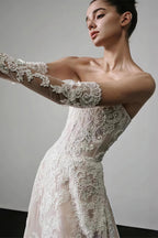 Vintage Lace Bandeau Floral Print Reception Dress image 4